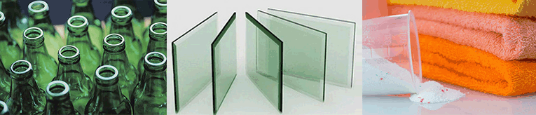 Glass containers, flat glass and detergents made using soda ash