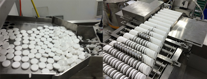 Effervescent tablets in the TRFW-4 feeding and wrapping system
