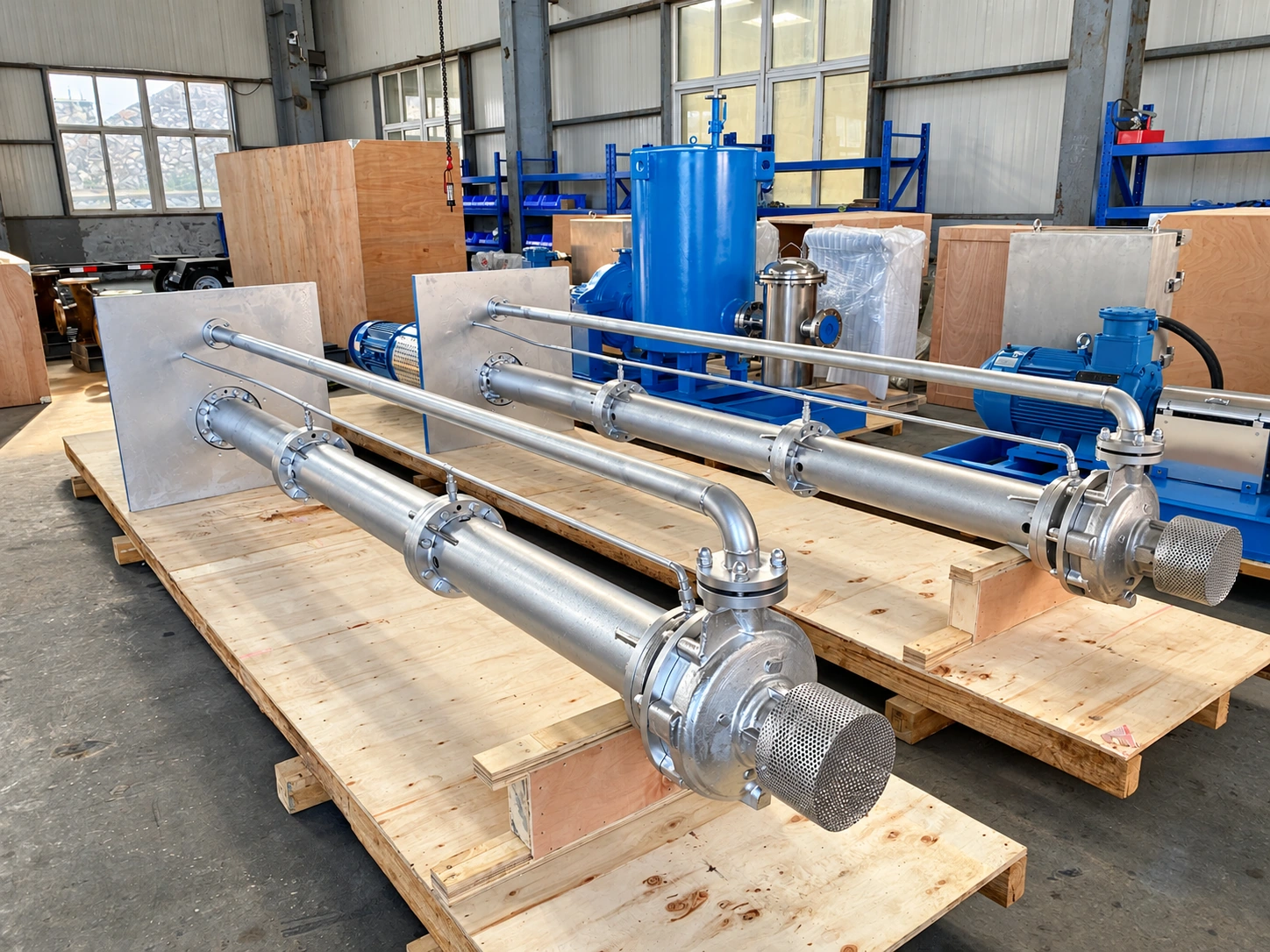 Two long-column pumps with separate discharge pipework.