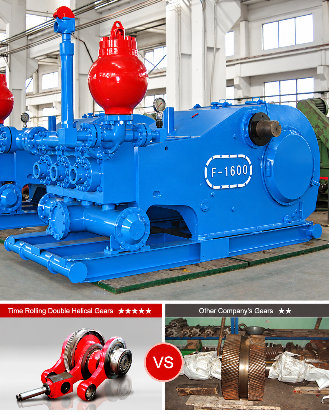 Mud pump and double-helical gear arrangement