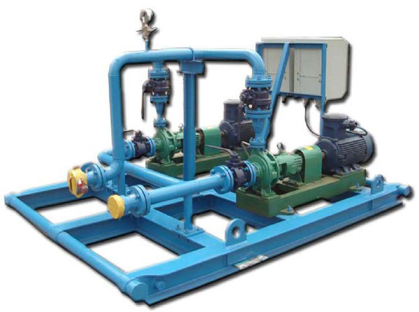 Centrifugal oil transfer pump skid